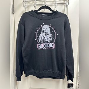 NWOT Blondie Black Pink Sweatshirt Metal Chain Fringe on Back SZ L